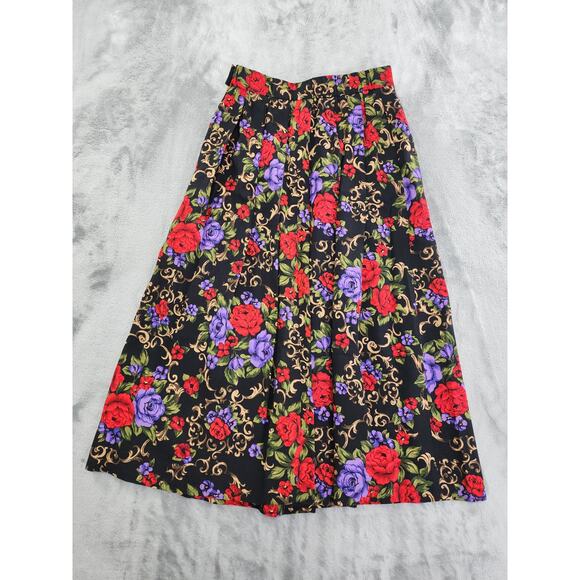 Vintage 80s Koret Floral Filagree Top Pleated Skirt Set Size 14 Black Red Purple - Picture 11 of 15